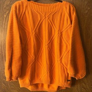 Bass Vibrant Orange Textured Sweater with balloon sleeves.